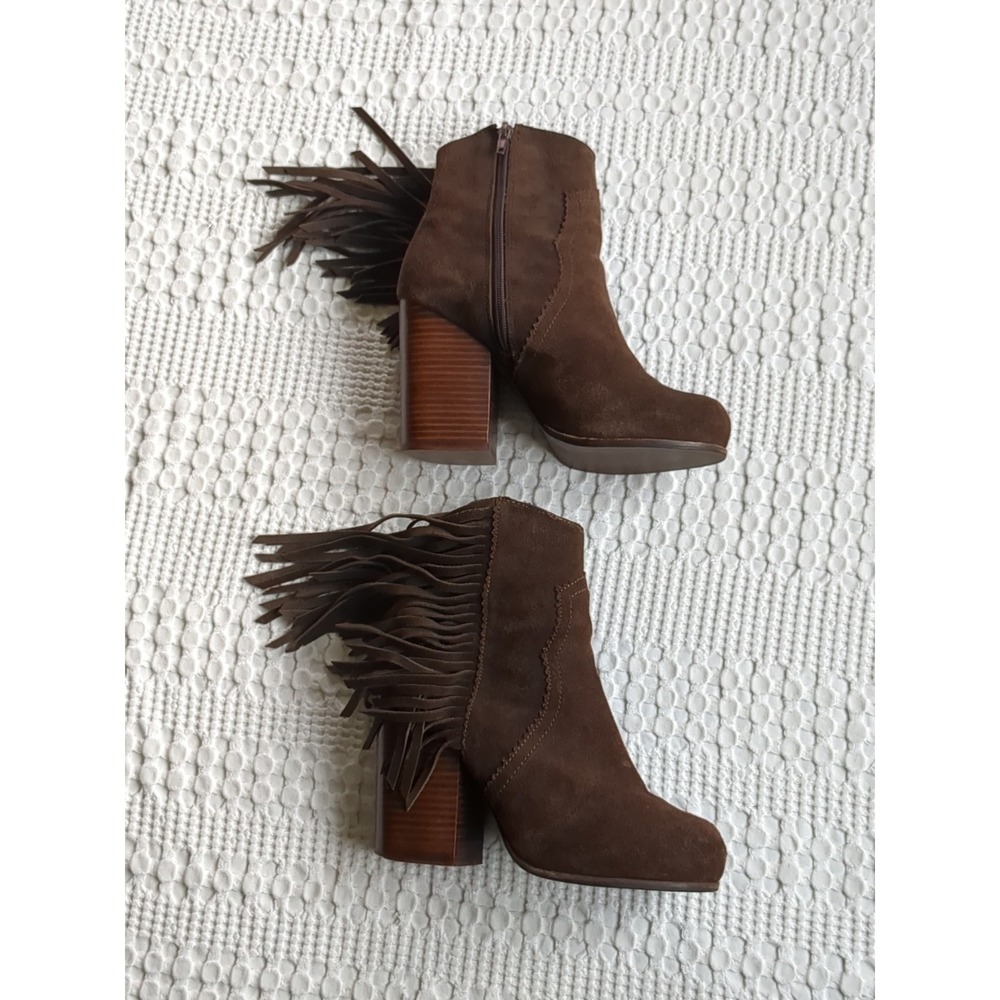 Jeffrey Campbell Fringe Western Heeled Ankle Boots Zip Chocolate Brown Size 7.5 - Picture 3 of 12
